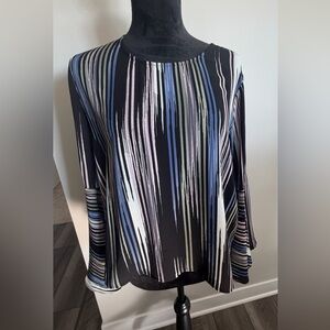 Vince Camuto Black Long-Sleeve Top with Blue, Purple & Cream Stripes

#111